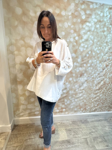 Crinkle Top with Gold buttons