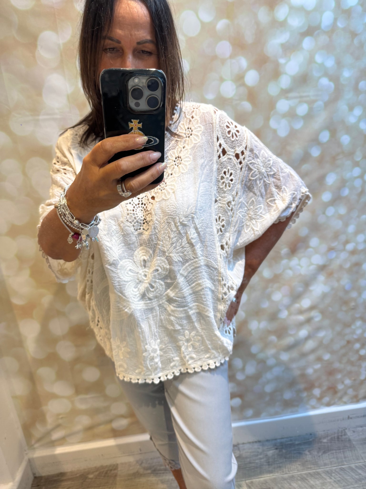 Batwing Crochet /Embroidered Top