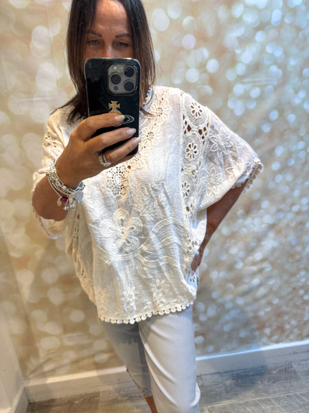 Batwing Crochet /Embroidered Top