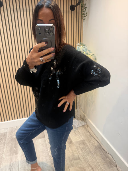 Studio  Ribbed Sequin Bow Jumper