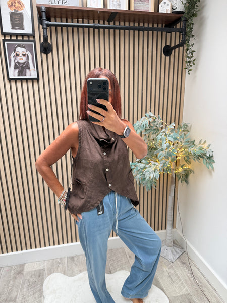 Studio Linen Cowl Neck Waistcoat