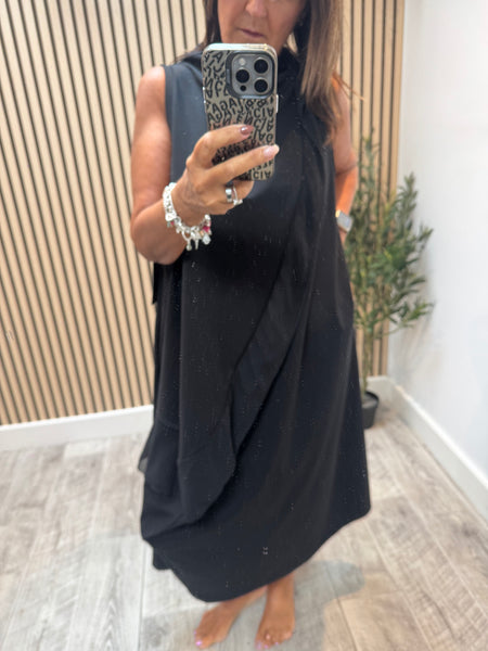 High Neck Scuba Dress with Frill