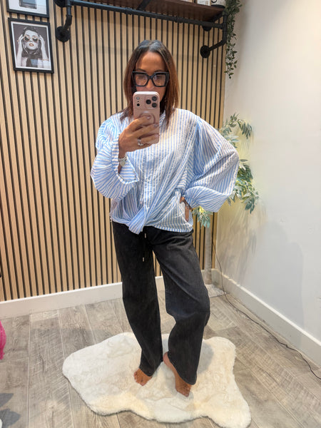 Striped Twist Hem  shirt