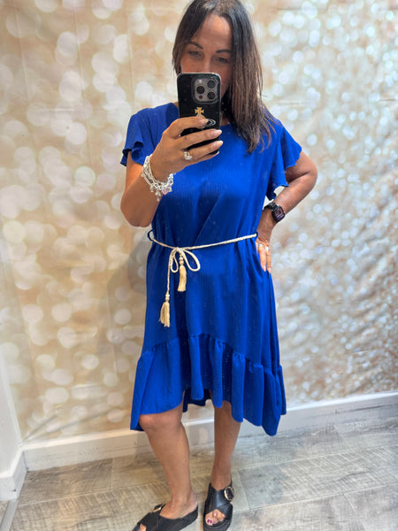 Crinkle fabric dress frill hem
