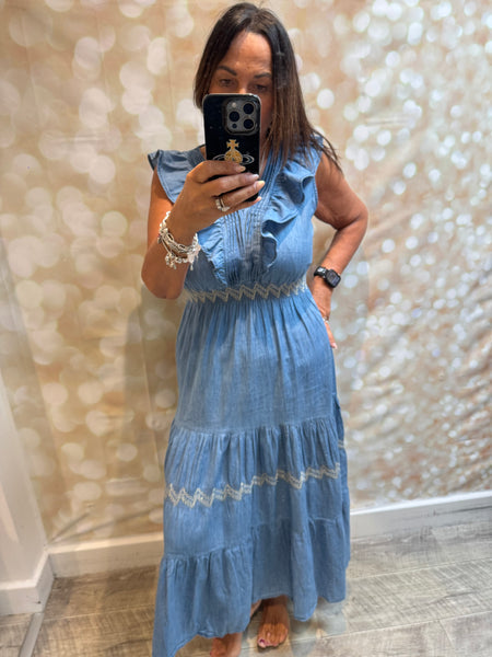 Denim Tiered Maxi  dress