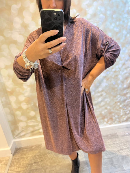 Curve Glitter Gathered Front Sparkle Dress