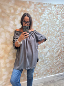 Bardot Top with pleat sleeves