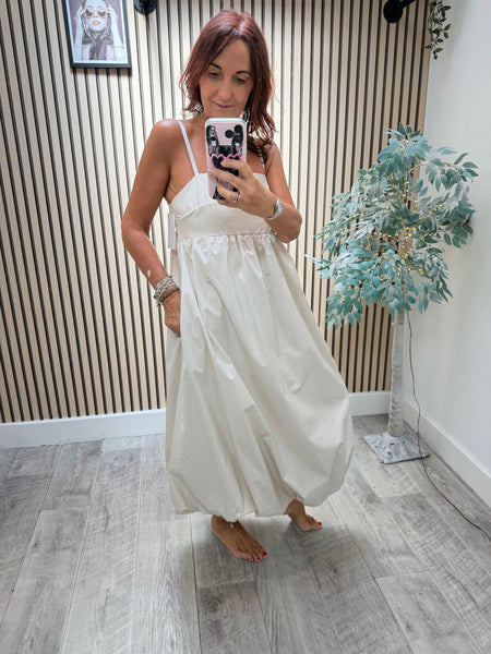 Sateen Puffball Midi Dress