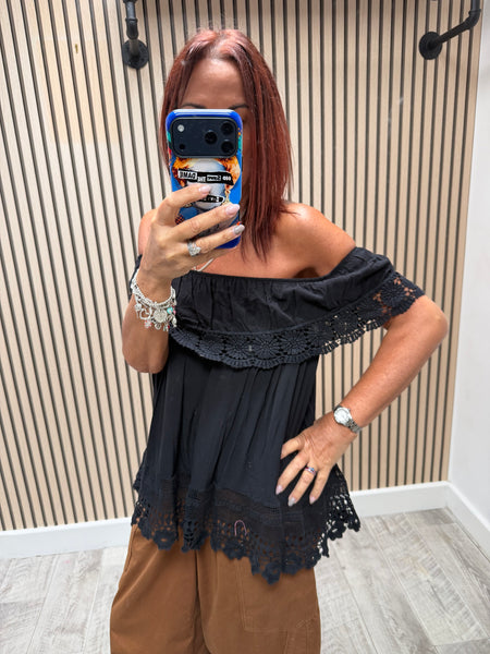 Bardot Top with crochet trim