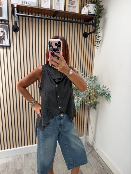 Studio Linen Cowl Neck Waistcoat