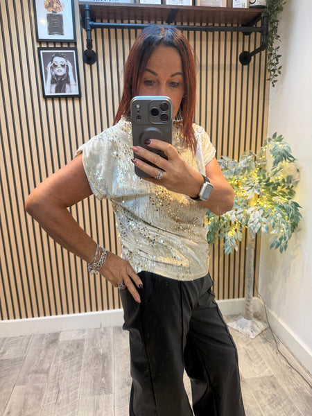 Velour / Sequin Slash Neck Top