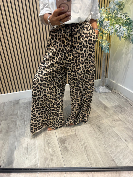 Leopard wide leg palazzo jogger trousers
