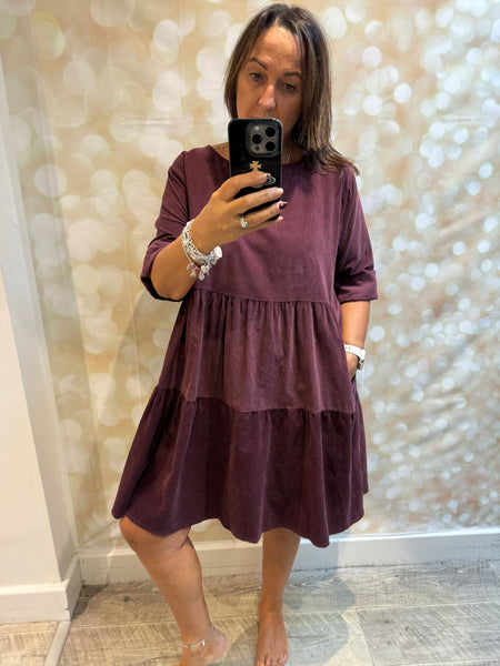 Studio Needlecord Tiered swing dress