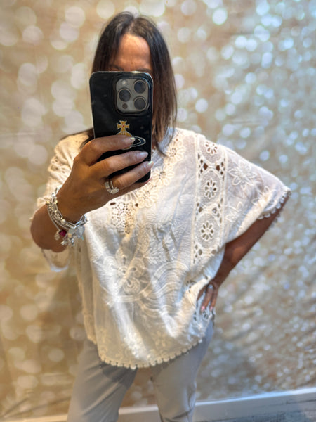Batwing Crochet /Embroidered Top