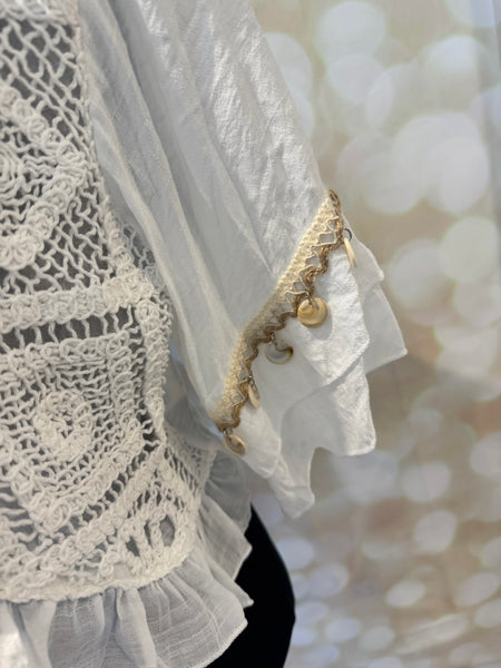 Cropped Crochet Tie Front Cardigan