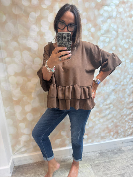 Crinkle  Double Frill Hem Top