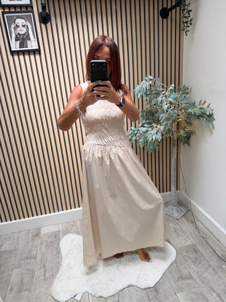 Sateen Shirred Maxi Dress
