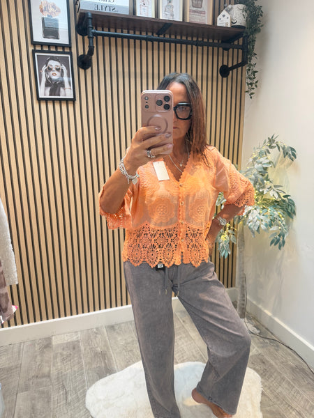 Embroidered Button Front Top