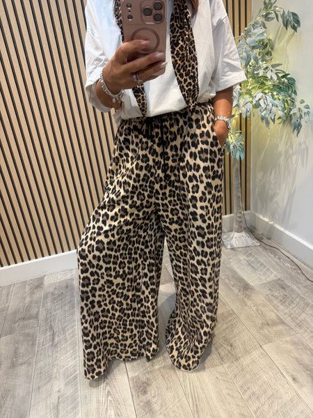 Leopard wide leg palazzo jogger trousers