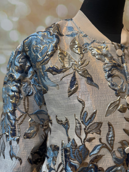 Silky Embossed Blue Bomber Jacket