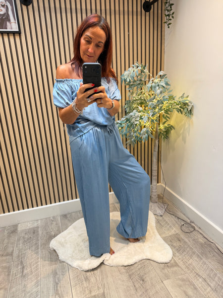Denim Palazzo / Bardot Top Set