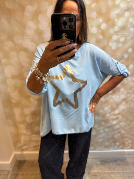 Foil Star Top in crinkle fabric