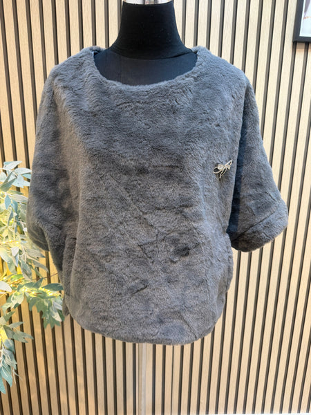 Soft Fur Top with Brooch
