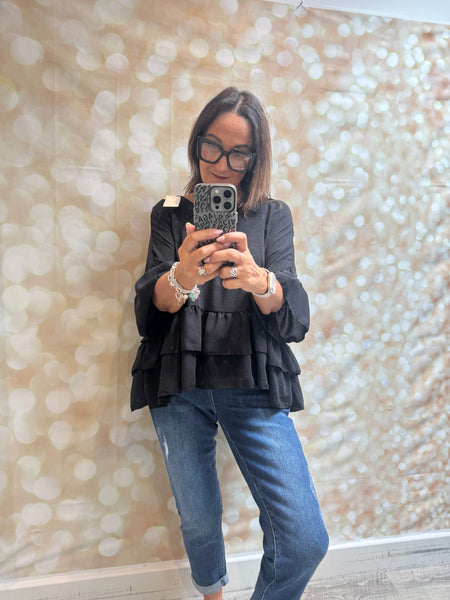 Crinkle  Double Frill Hem Top