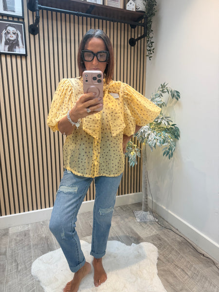 Silky sheer Polka Dot Puff sleeve blouse