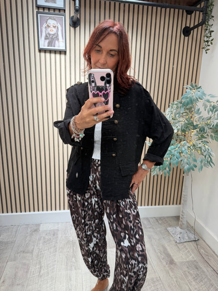 Military Jacket in Crinkle Fabric
