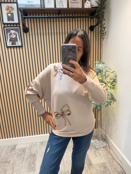 Studio  Ribbed Sequin Bow Jumper
