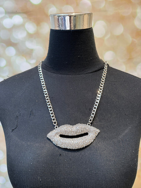 Chunky Diamante Lips Necklace