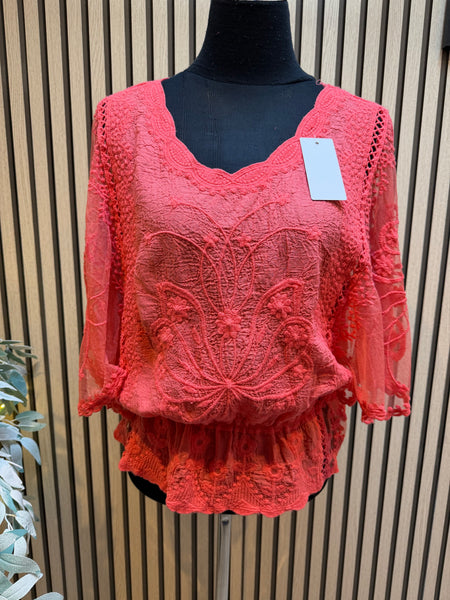 Embroidered top with angel sleeves