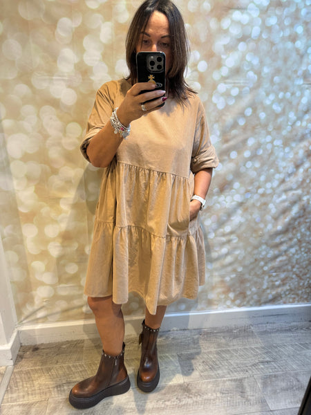 Studio Needlecord Tiered swing dress