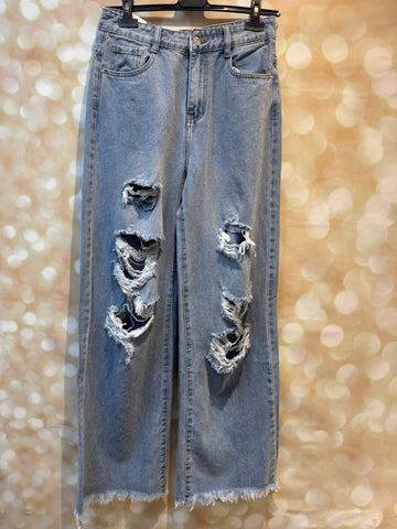 Ripped Denim Wide Leg Jeans