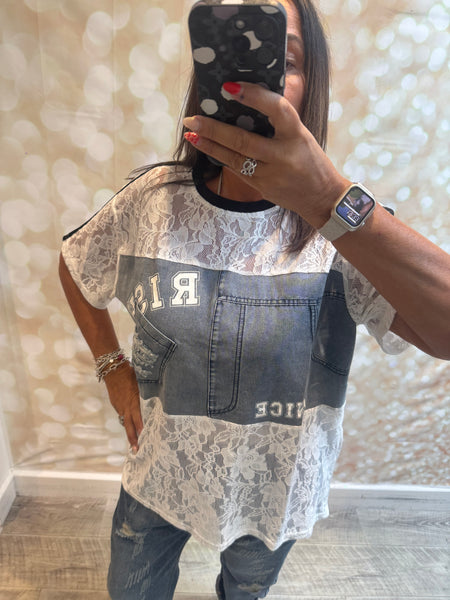 Lace / Denim Sporty T shirt