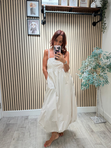 Sateen Puffball Midi Dress