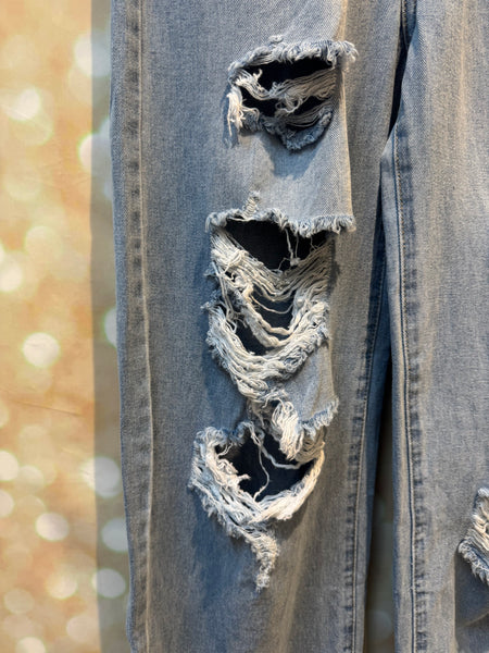 Ripped Denim Wide Leg Jeans