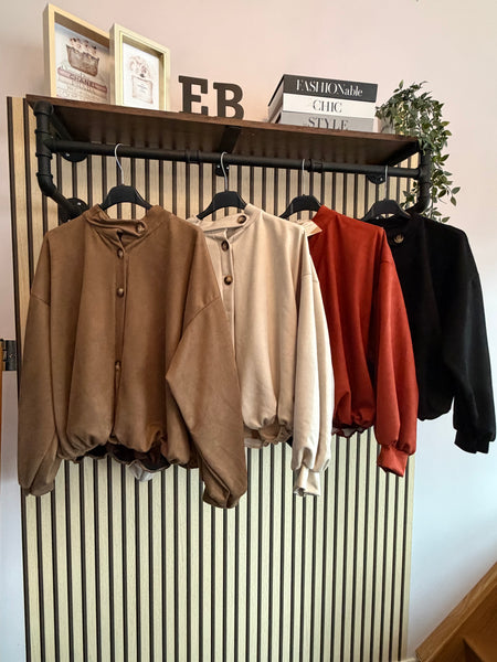 Faux Suede  Bubble hem Bomber Jacket