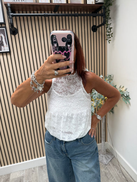 Lace shirred panel Top