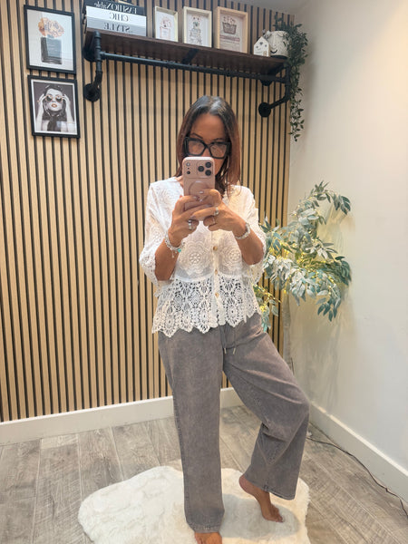 Embroidered Button Front Top