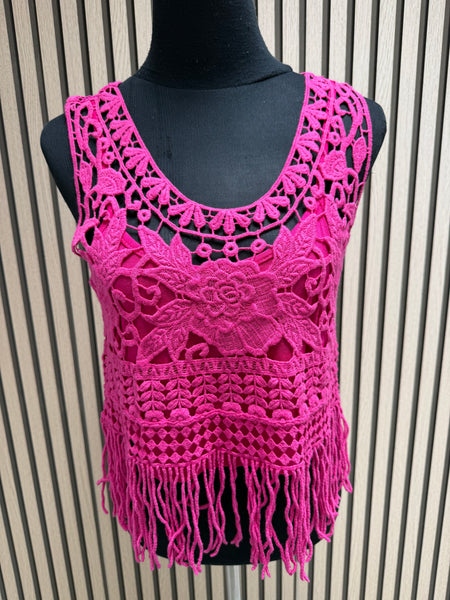Crochet Fringed Boho Vest