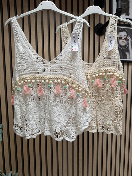 Crochet Swing Vest with tassels/ embellishments