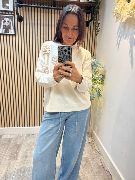 Soft knit 3d Flower Sequin jumper