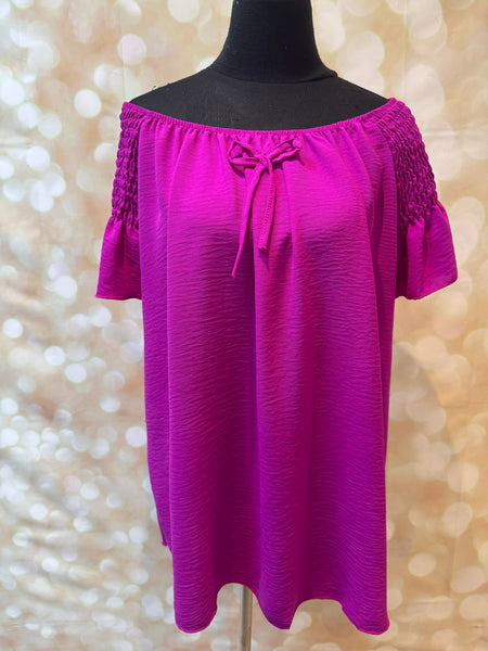 Bardot Shirred Shoulder Top