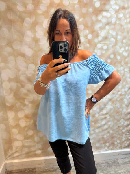 Bardot Shirred Shoulder Top