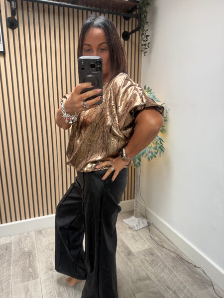 Studio Metallic Bubble Hem Top