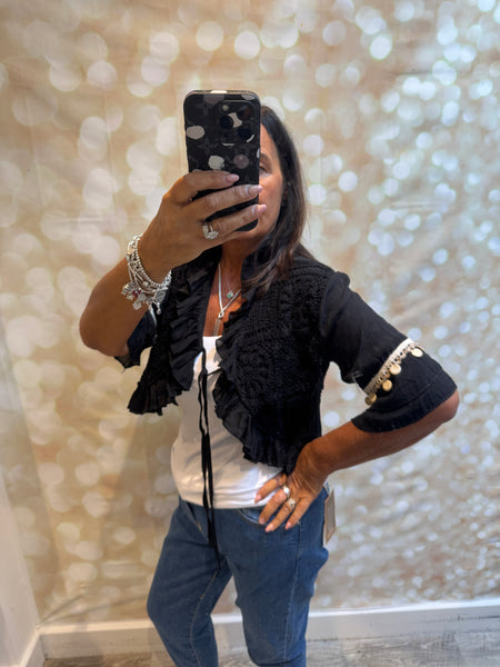 Cropped Crochet Tie Front Cardigan