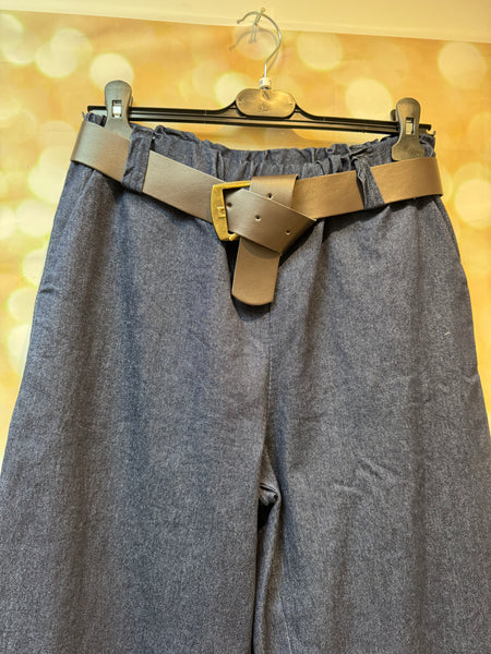 Wide leg Stretch Denim Trousers