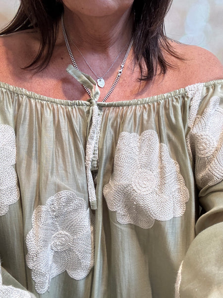 Silky Sheer Bardot Applique Top